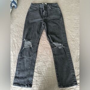Current/Elliott Women’s Black Distressed Straight Leg Jeans